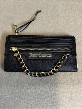 Juicy Couture Black Pebbled Zip Wallet with Gold Chain
